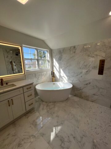 Custom master bathroom remodel with freestanding tub in Chesapeake VA